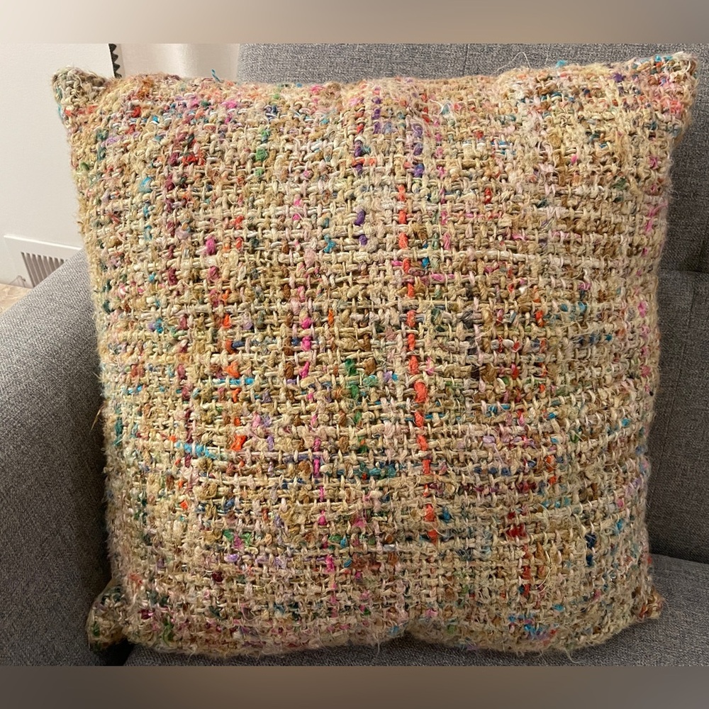 Textured Beige and Multicolor Accent Pillow